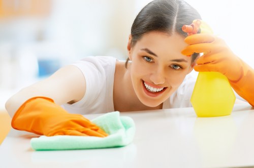 Office cleaning supplies and tidy workspace in Kennington