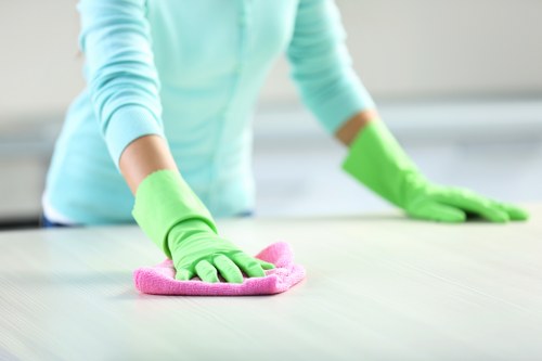Kitchen surfaces being cleaned during domestic cleaning in Kennington